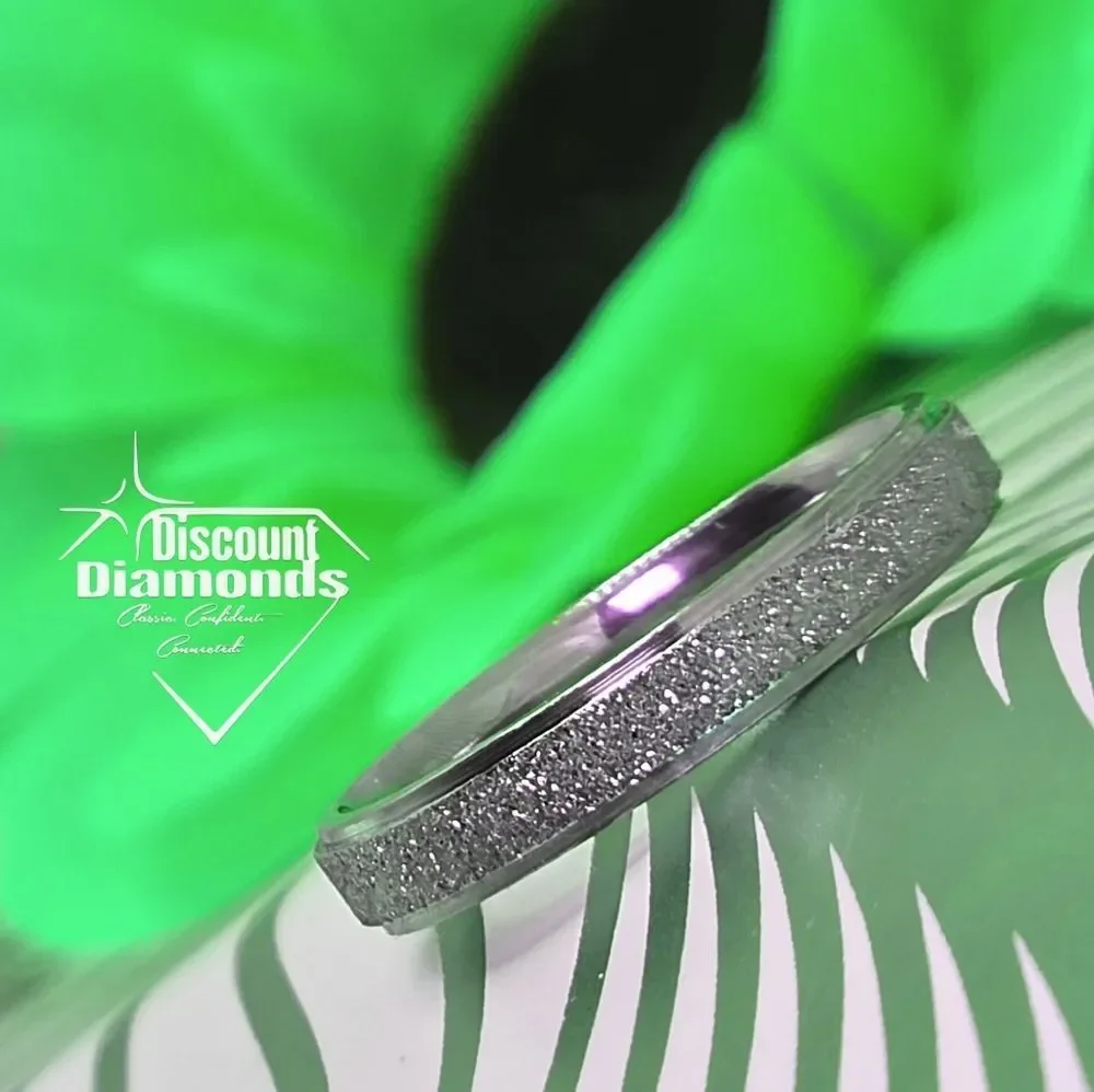 Silver Titanium Comfort Ring & a Frosted Textured Inlay Appearing Diamond Like